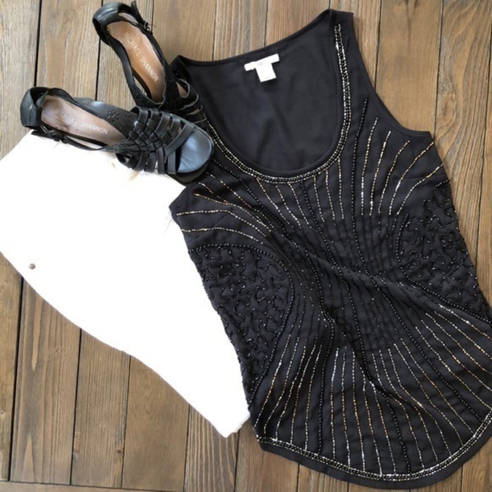 Bar III Gorgeous black silky beaded evening top